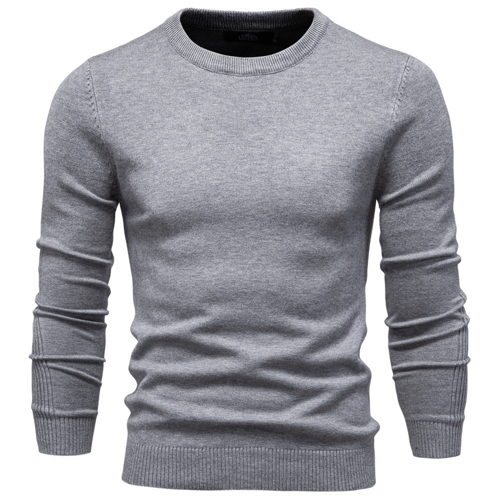 Pull uni chaud à col rond pour homme