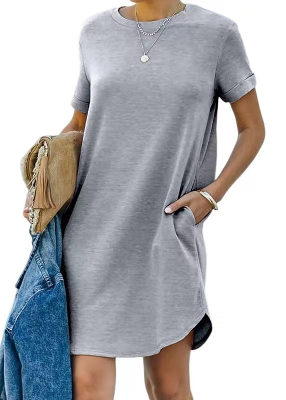 ⏰ Robe T-shirt décontractée à manches courtes pour femmes 2025 Robes basiques avec poches