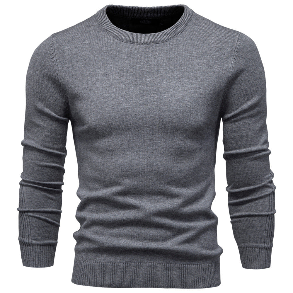 Pull uni chaud à col rond pour homme