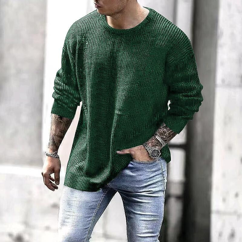 Pull en tricot à col rond de couleur unie pour homme