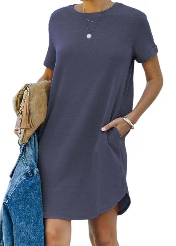 ⏰ Robe T-shirt décontractée à manches courtes pour femmes 2025 Robes basiques avec poches