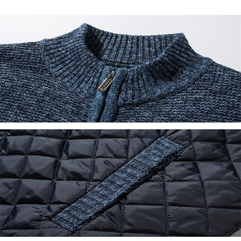 Men's Color Block Stand Collar Full Zipper Cardigan
