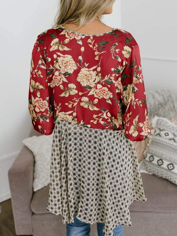Damen Kimono mit Blumenmuster, Rüschenärmel, zum Binden, fließend, Boho, locker, als Überwurf