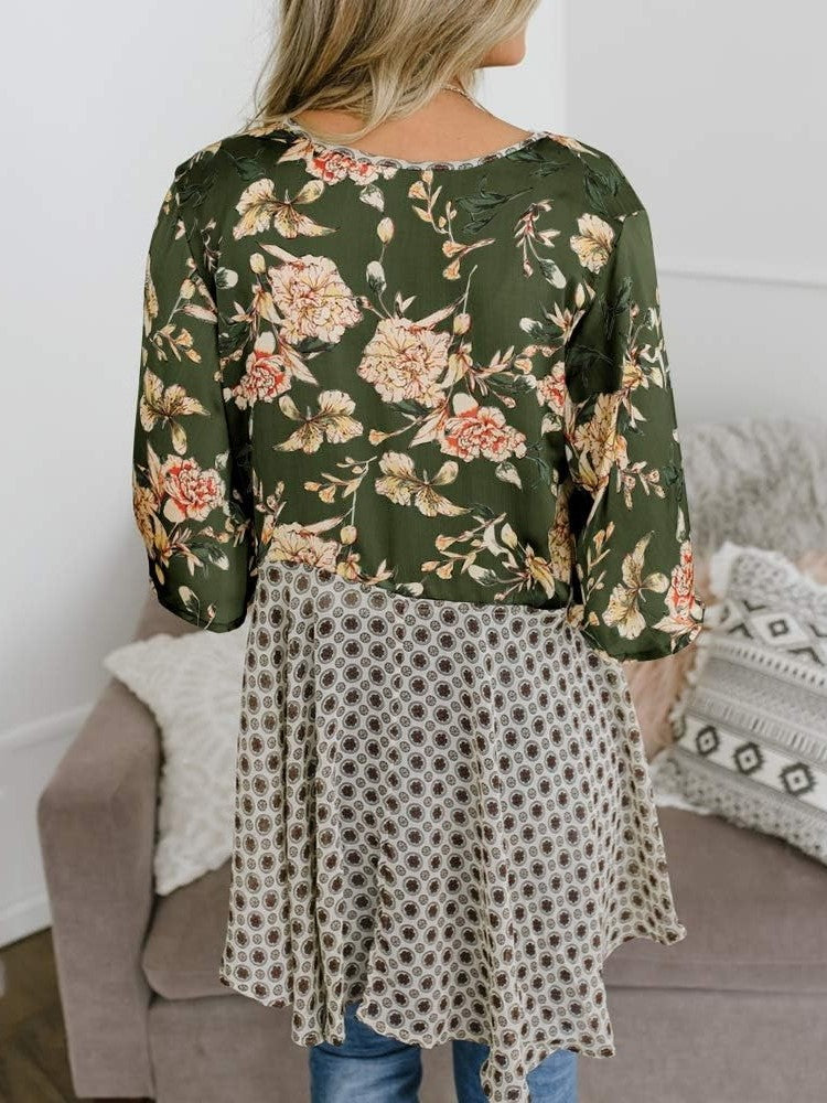 Damen Kimono mit Blumenmuster, Rüschenärmel, zum Binden, fließend, Boho, locker, als Überwurf