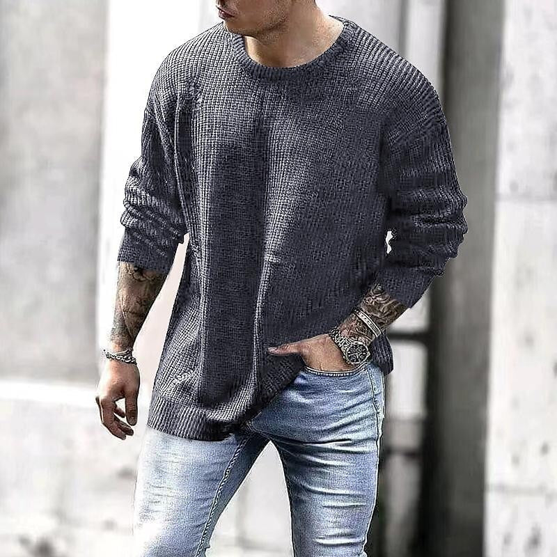 Pull en tricot à col rond de couleur unie pour homme